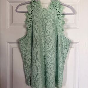Women's Lace Halter Tank Top in Mint Green